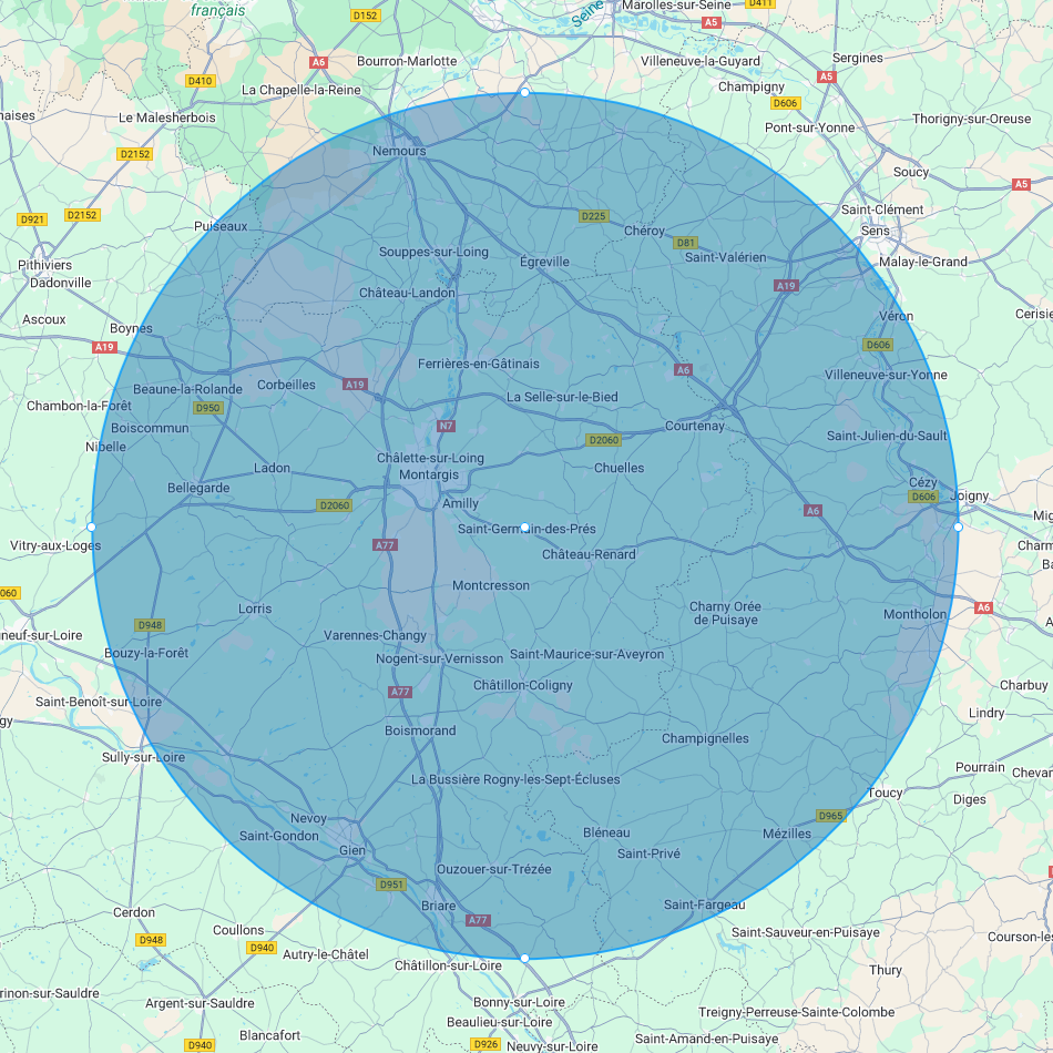 Carte du Loiret- Zone d'intervention